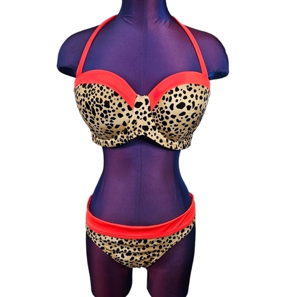 Victoria's‎ Secret 2 Piece Bikini Cheetah Print Orange Colorblock Size 38D A109 - Picture 11 of 11